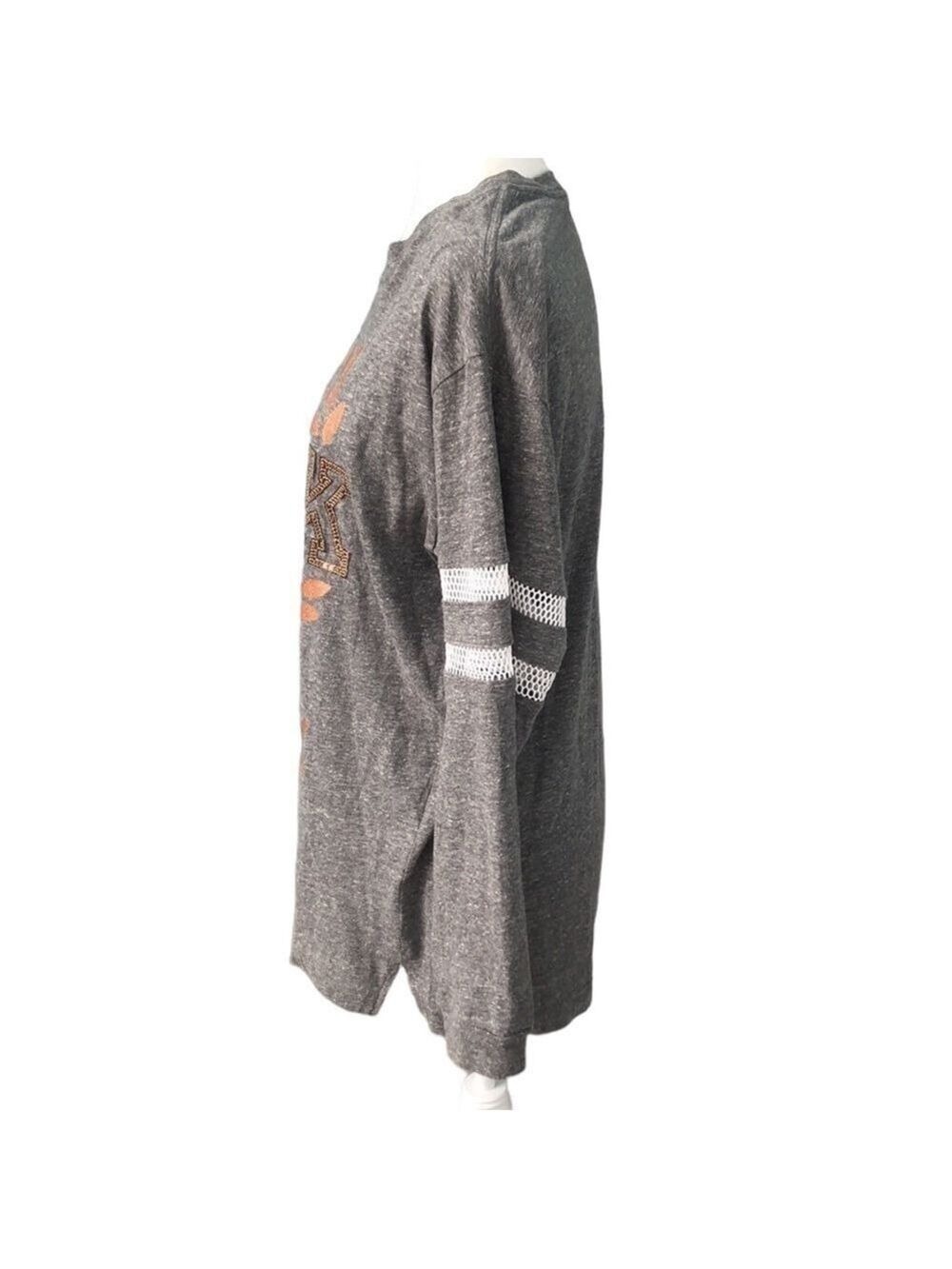 Victoria's Secret Pink Bling Campus Long Sleeve Tee Heather Gray Rose Gold Small - Picture 3 of 13